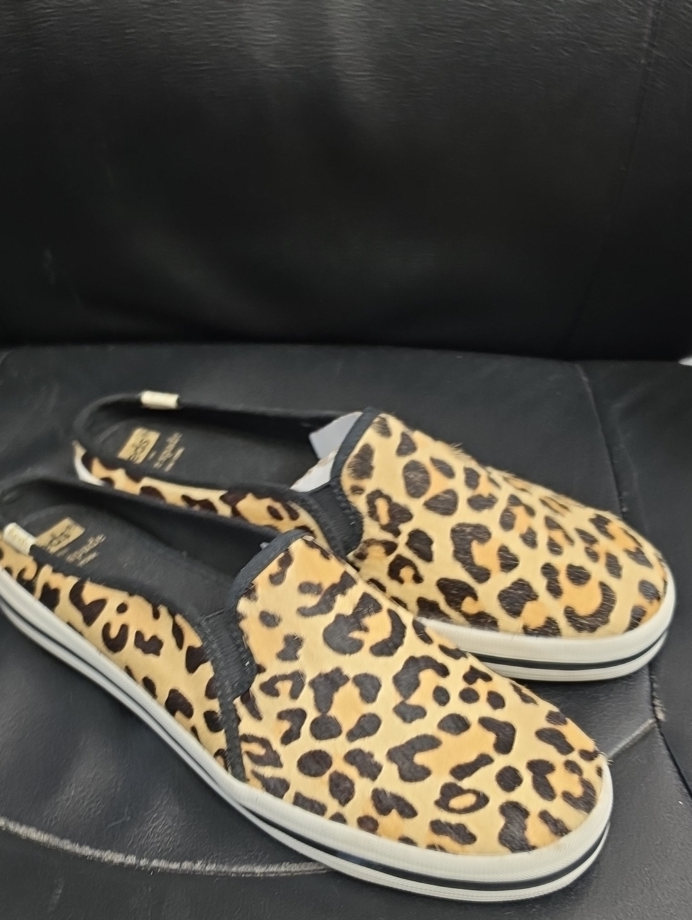 kate spade Leopard-Print Slip-On Sneakers in Tan and Black
